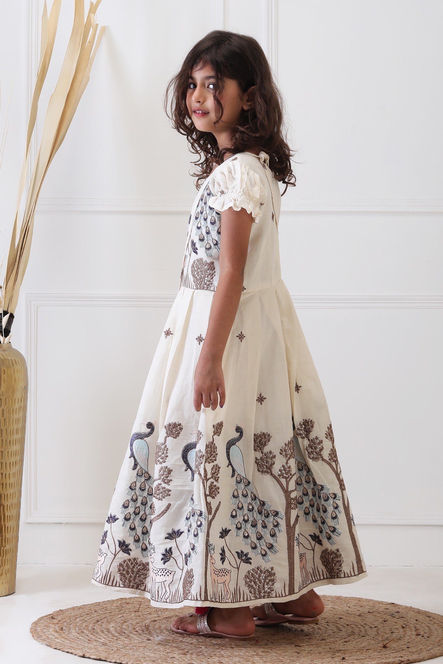Ivory Peacock Embriodered Ethnic Dress