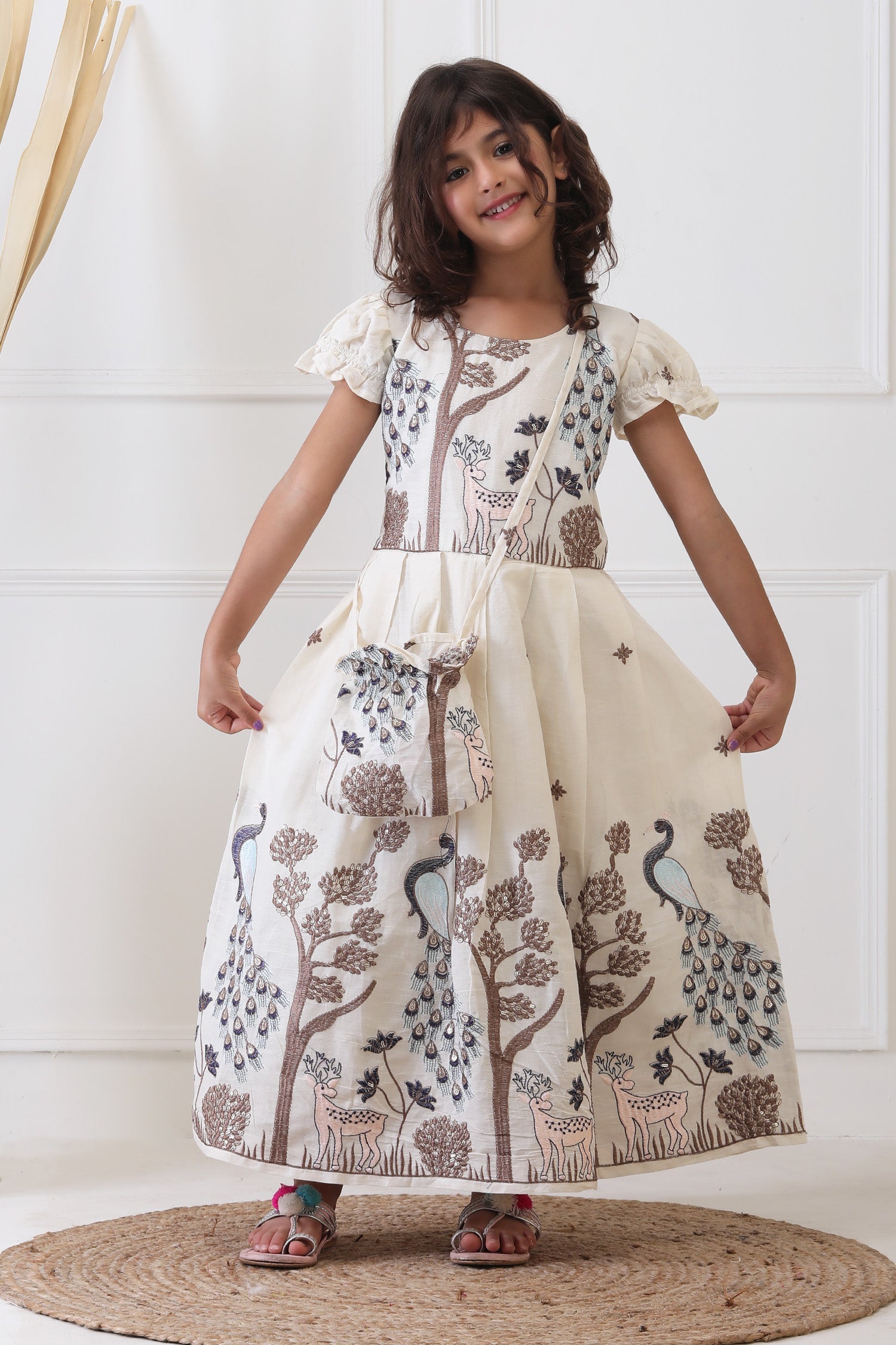 Ivory Peacock Embriodered Ethnic Dress